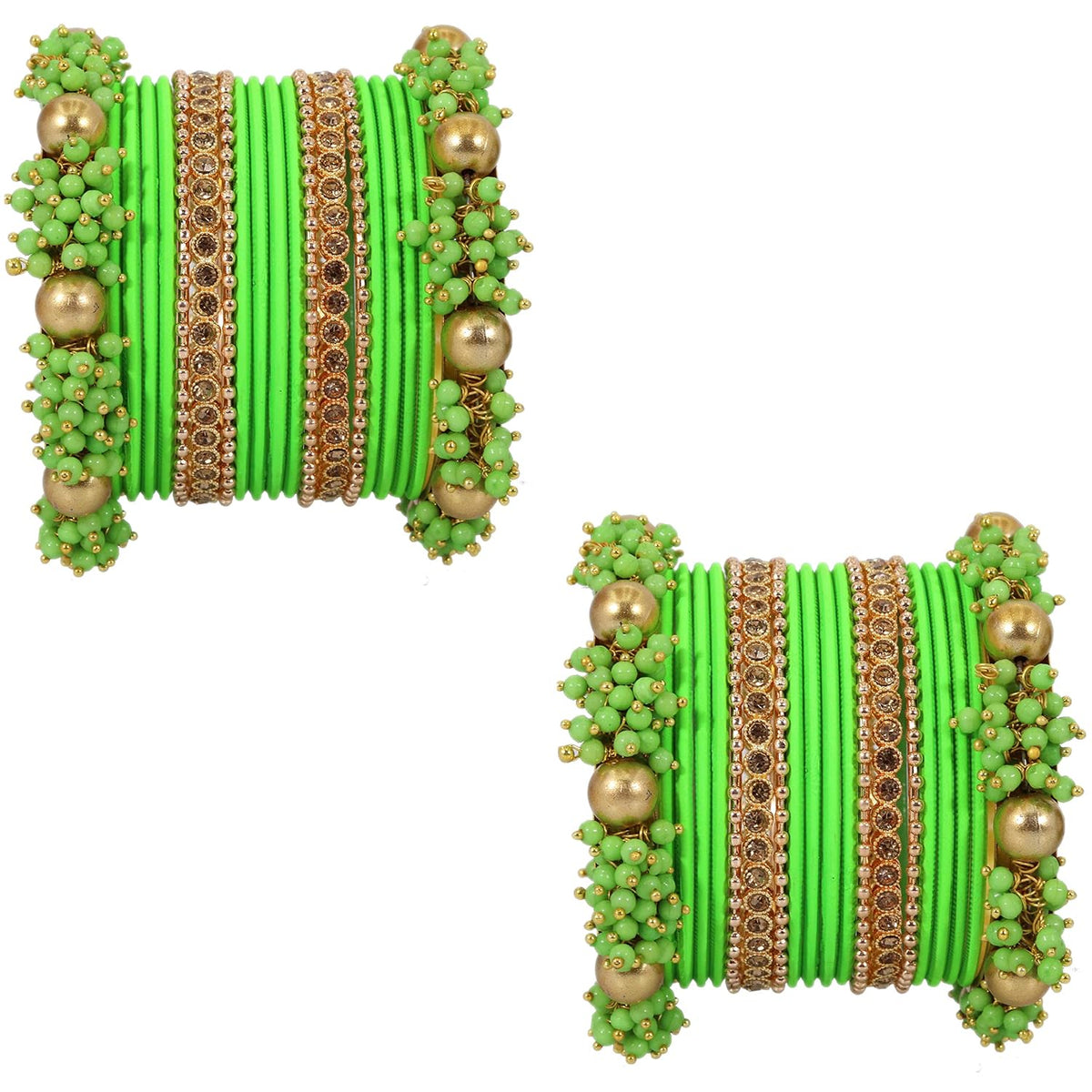 NMII Metal with Base Metal and Zircon Gemstone with Pearls Studded Matte with Glossy Finished Traditional Bangle Chuda set for Women and Girls