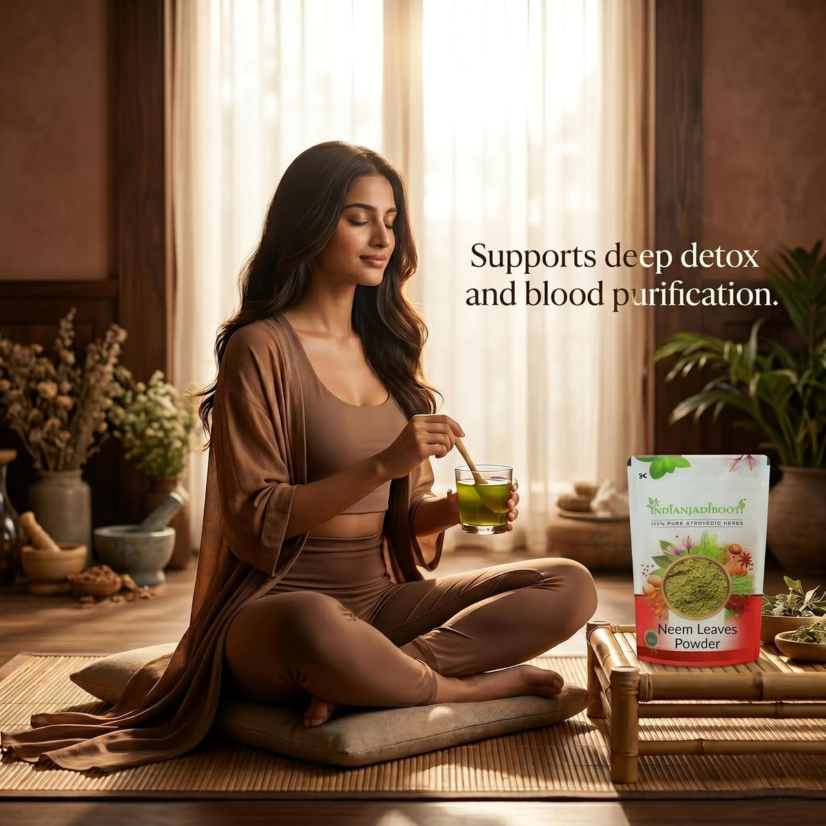 IndianJadiBooti Pure Neem Leaves Powder | Raw Azadirachta Indica for Skin Clarity, Scalp Vitality, Blood Purification & Deep Detox 100 Grams | Pack Of 2