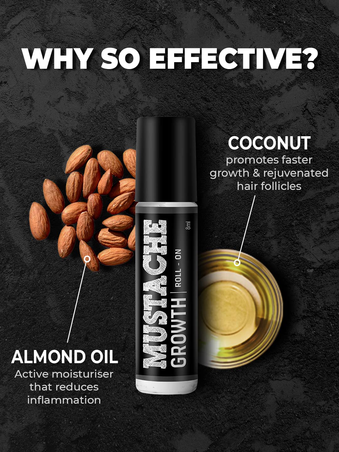 Beardo Mustache Growth Roll On 8 ml | Stimulates Hair follicles | Boosts Mustache Hair Growth | Goodness of Almond & Coconut Oil | Easy to use Roll on