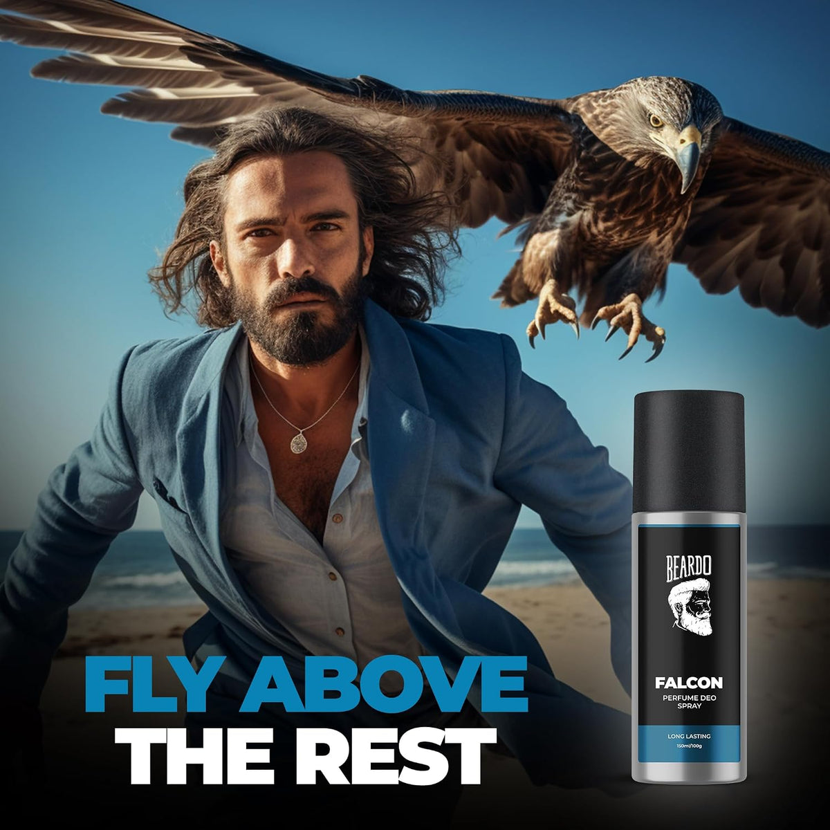 Beardo Falcon Perfume Deo 150ml | Amber Fresh Musk | Deodorant | Body Spray For Men | Long Lasting Fragrance | Gift For Brother | Gift For Friends