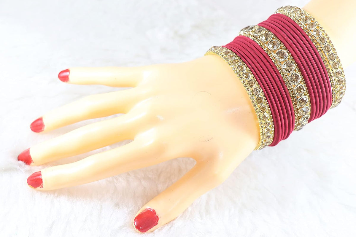 NMII Non-Precious Metal Base Metal and Studded Zircon Gemstone and Matte Finish Worked Bangle set for Women/Girls