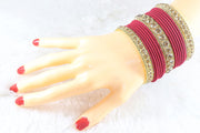 NMII Non-Precious Metal Base Metal and Studded Zircon Gemstone and Matte Finish Worked Bangle set for Women/Girls