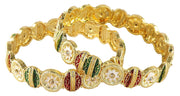 NMII Enamel Gold Plated Metal Bangles Kada Set For Women & Girls With Zircon Diamond Stone | Women's Bangles | Premium Kada Set For Wedding, Party, Occasions Fashion Jewelry - Set Of 2