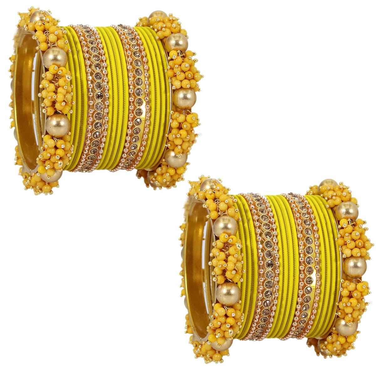 NMII Metal with Base Metal and Zircon Gemstone with Pearls Studded Matte with Glossy Finished Traditional Bangle Chuda set for Women and Girls