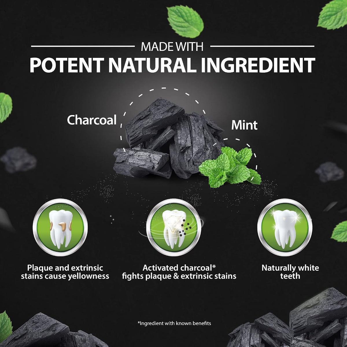 DABUR Herb'L Activated Charcoal Toothpaste 240G (120G x2, Pack of 2)|Whitening Black Gel Toothpaste|Fluoride Free|Fights Plaque & Extrinsic Stains|With Power of Mint|Cool & Refreshing Mouth Experience