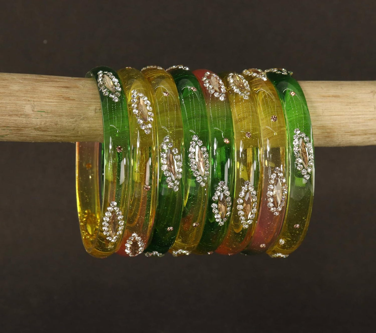 NMII Transparent Glass Bangles Kada Set For Women & Girls with Sparkling Golden Zircon Diamonds & Beads | Latest Girls Bangles Kangan Chudiyan | Daily, Wedding, Party, Office Jewellery