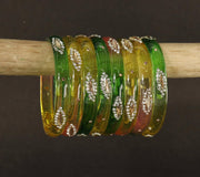 NMII Transparent Glass Bangles Kada Set For Women & Girls with Sparkling Golden Zircon Diamonds & Beads | Latest Girls Bangles Kangan Chudiyan | Daily, Wedding, Party, Office Jewellery