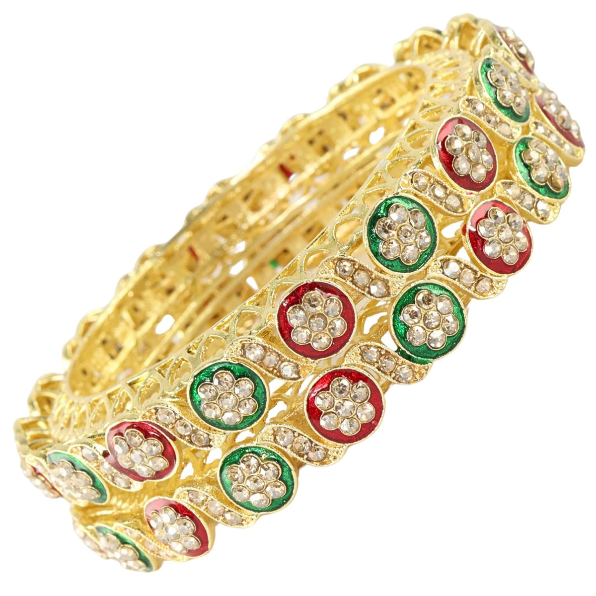 NMII Traditional Kundan Stone Work Metal Bangles For Women & Girls | Mirror Bangles | Bangles For Women Wedding, Party, Festival, Function | Women's Fashion Jewellery
