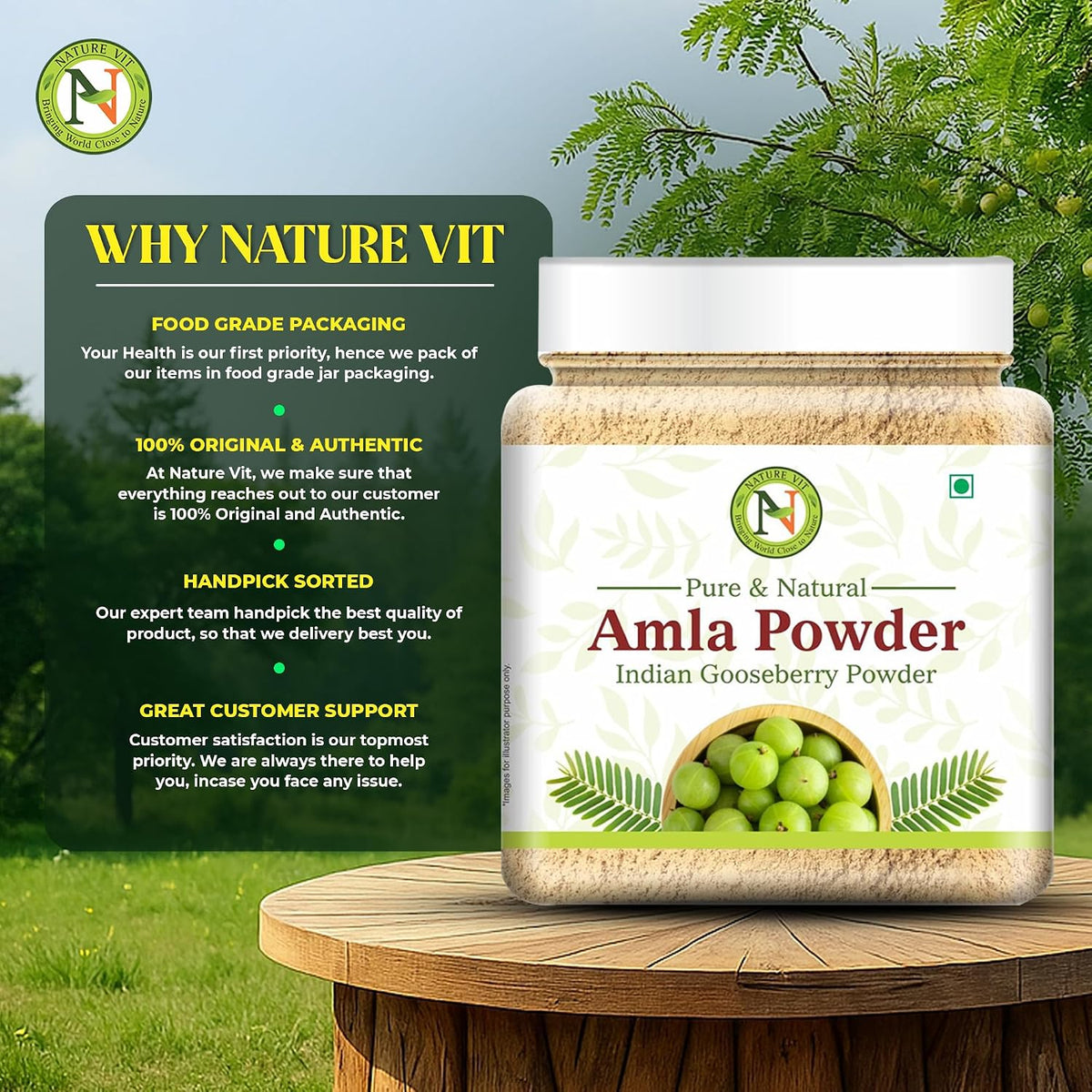 NatureVit Amla Powder 100g for Hair Growth | 100% Pure & Natural Indian Gooseberry Eating | Rich in Vitamin C | No Additives