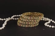 NMII Antique Metal Bangles Set Heart Design Adorned with Zircon Stones & Beads Work For Women & Girls | Trendy Girls' Bangles Bracelet Kangan Latest | Wedding, Party, Festive, Occasion- Set of 4