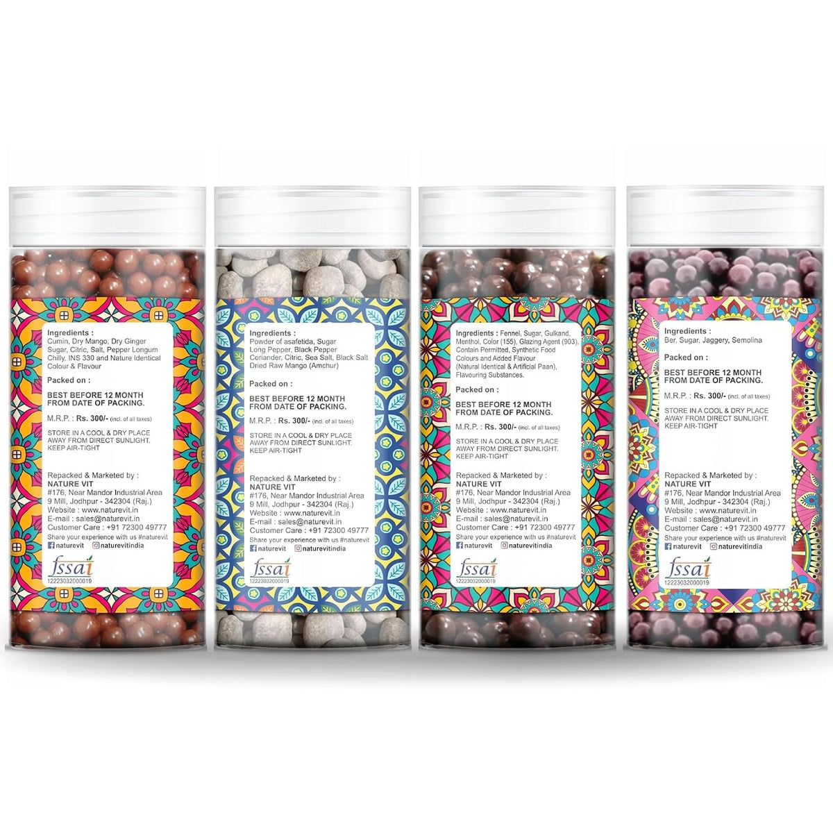 NatureVit Shots Combo Pack 800g (4 x 200g) | Borkut Shot, Paan Shot, Hing Peda & Jaljeera Shot | Tangy Digestive Mouth Freshener | Sweet & Spicy After Meal Treat