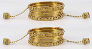 NMII Traditional Metal Bangles Set For Women & Girls with Zircon Gemstone & Latkan | Stylish Oxidised Look Gold Plated Bangles | Women's Fashion Jewellery