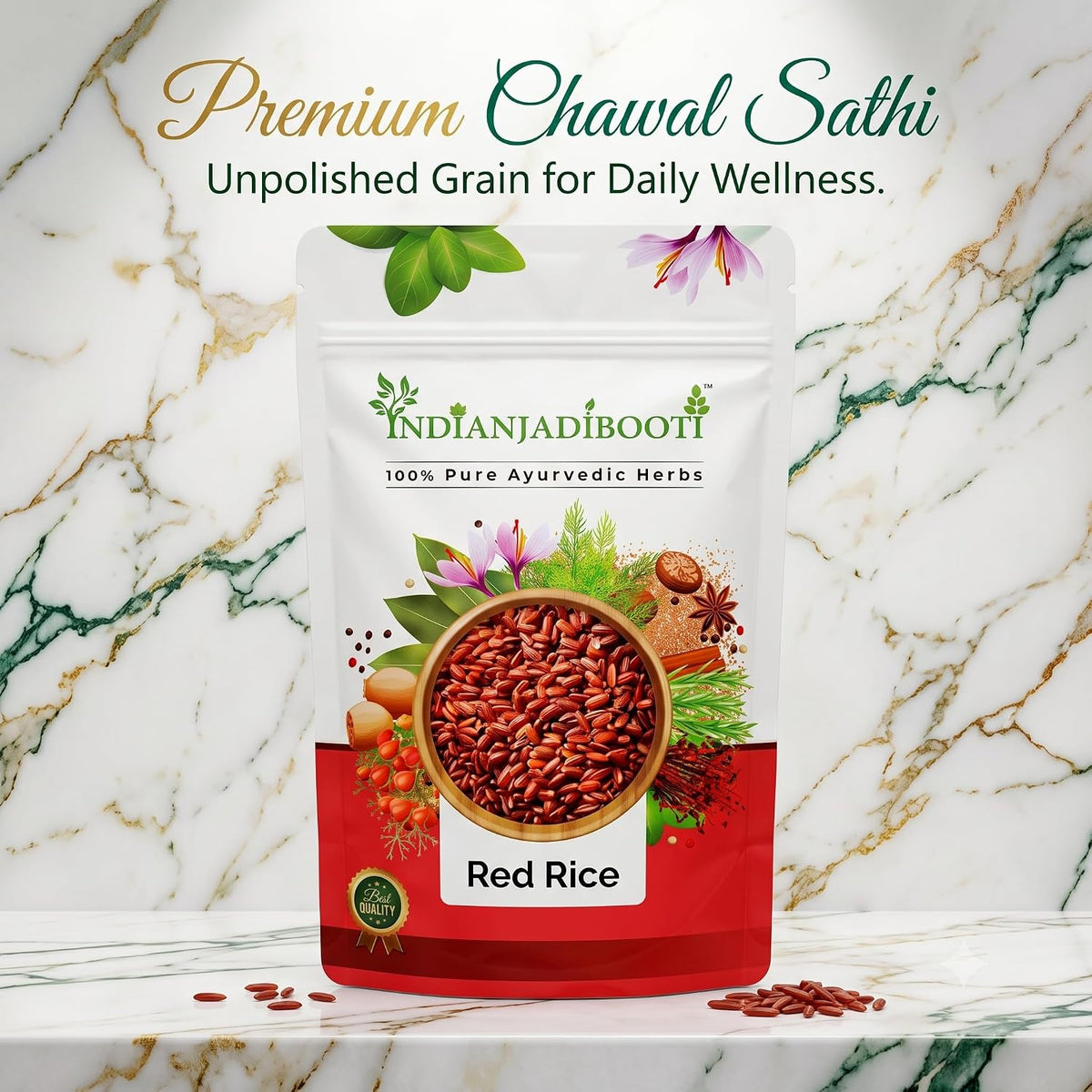 IndianJadiBooti Pure Sathi Chawal | Shashtika Shali Red Rice Whole Grain 250 Grams Pack