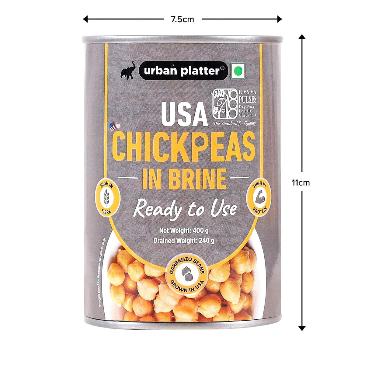 Urban Platter USA Chickpeas in Brine, 400g (Ready to Use | Drained Weight 240g | Garbanzo Beans | Perfect for Curries, Salads, Dips and More)