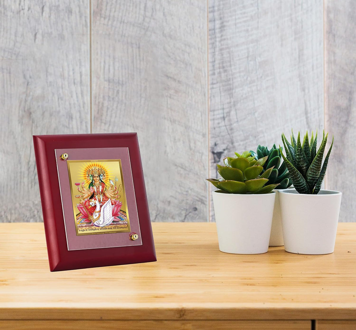 DIVINITI 24K Gold Plated Maa Gayatri Photo Frame | Premium Religious Gift & Spiritual Home Decor | MDF Gold Foil Frame for Pooja Room, Mandir, Wall & Gifting | 16 x 13.5 CM
