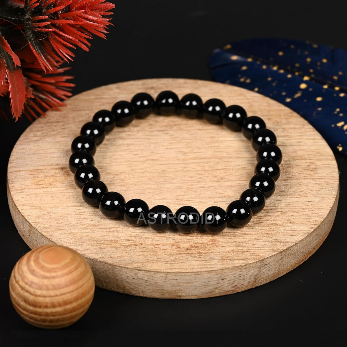 Astrodidi Natural Certified Black Agate Kala Hakik Stone Bracelet for Men & Women | Brings Peace, Occult Success, Balances Shiva & Shakti Energies and Protects from all Negative Energy | 8mm Bead size, Pack of 1