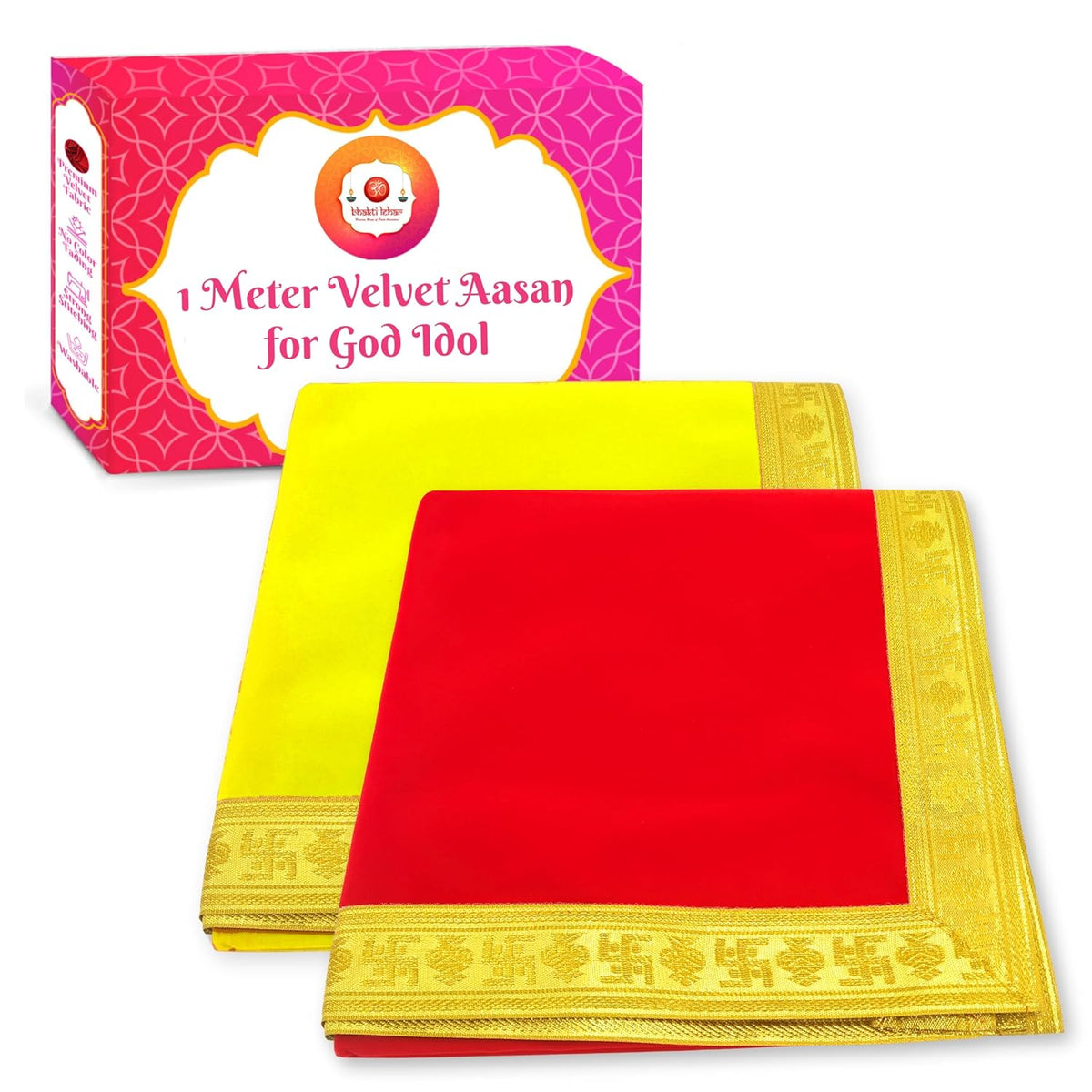 Bhakti Lehar Large Size Velvet Pooja Aasan for God Idol/Chowki Aasan Kapda Mat for Puja Table, Home Mandir and Temple - Pack of 2