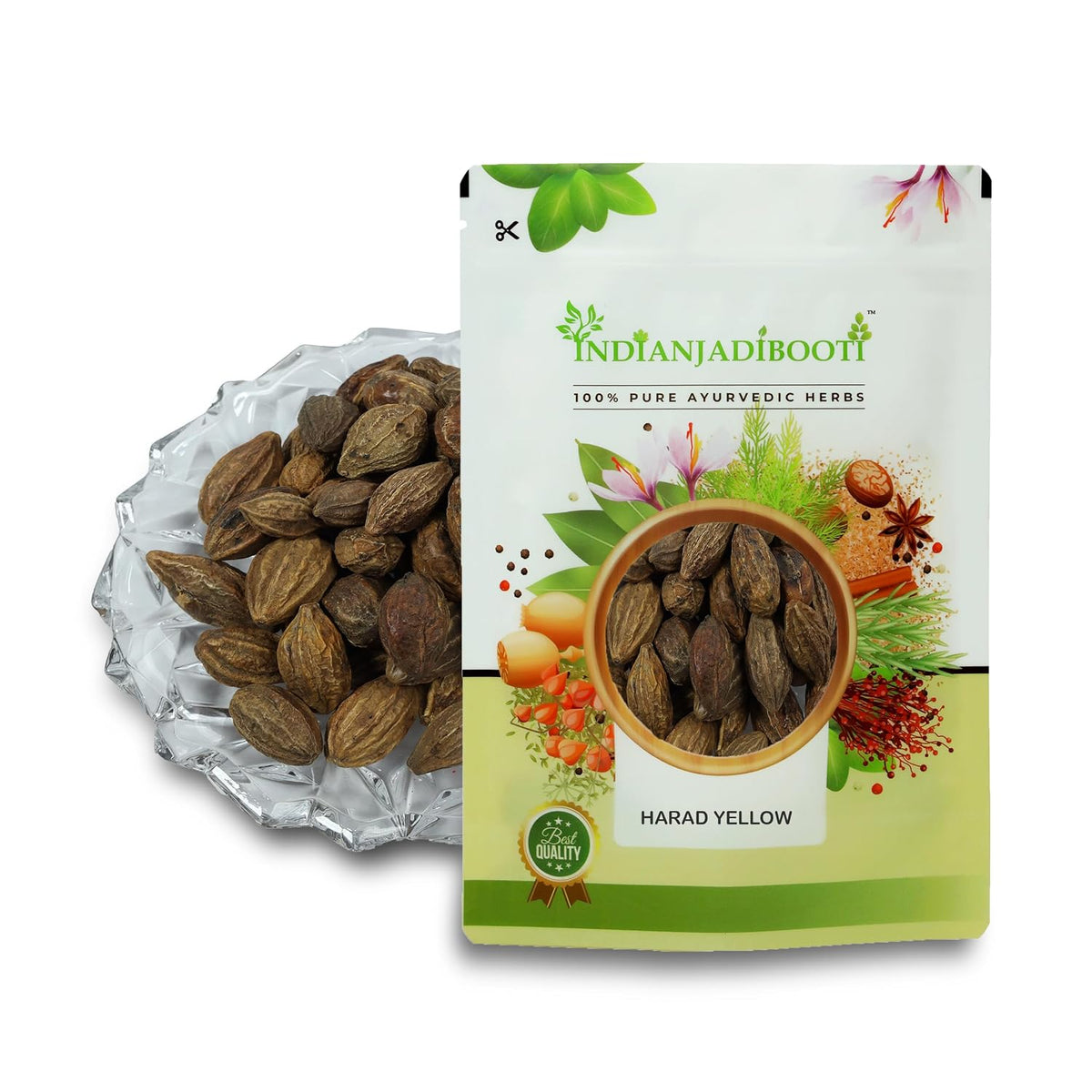 IndianJadiBooti Harad Badi Yellow (Whole Haritaki) | 250g Pack of 2 | Terminalia Chebula for Digestion & Colon Cleanse | Natural Karakkaya/Kadukkai/Inknut | Sun-Dried & Raw