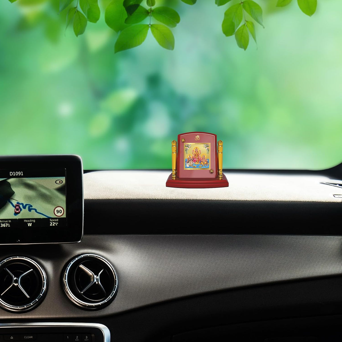 DIVINITI 24K Gold Plated Religious Car Dashboard Frame | Premium God Idol Frame for Car, Home Mandir & Office Table | Spiritual Gift, Decorative Showpiece | Lakshmi Ganesha Saraswati