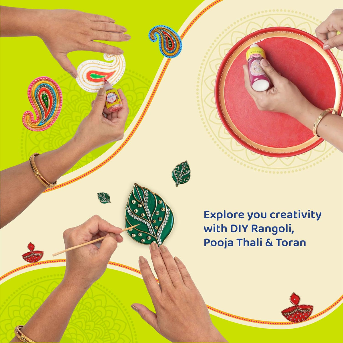 Fevicryl Tyohaar- DIY Festive Decor Kit: Create Vibrant Acrylic Rangoli, Exquisite Toran, and Elegant Pooja Thali; Unleash Your Artistic Flair and Elevate Your Celebrations