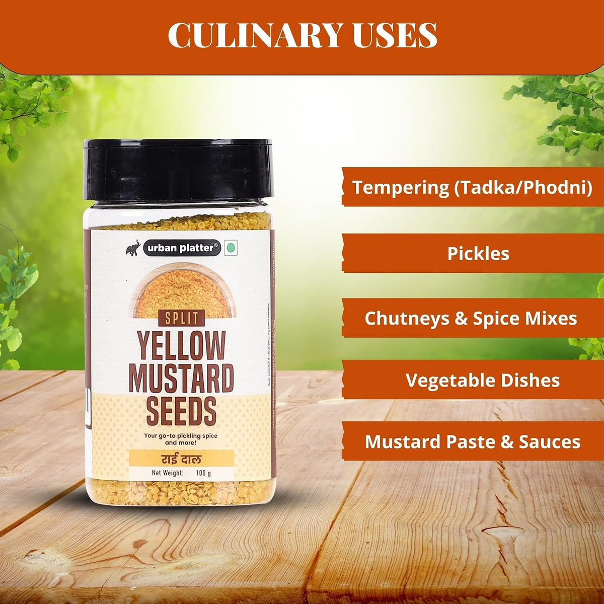 Urban Platter Split Yellow mustard seeds, 100g (Peeli Sarson Dal | Rai Kuria | Pickling Essential)