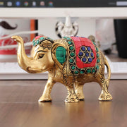 KridayKraft Metal Elephant Medium Size with Stone Work for Showpiece Enhance Your Home,Office & Table and Gift for Have House Warming Anniversaries, Birthday..