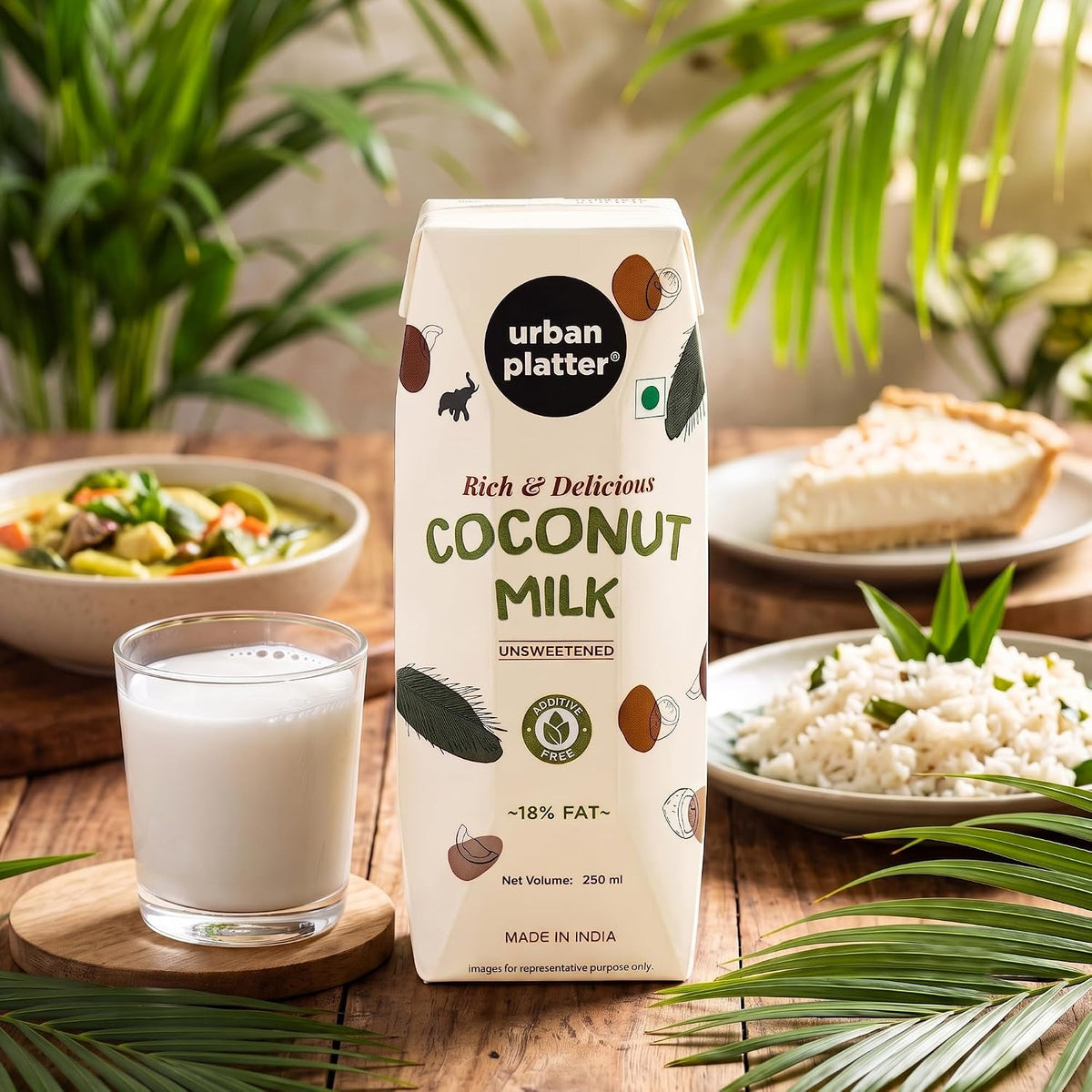Urban Platter Coconut Milk, 250ml (18% Fat, 100% Natural & Unsweetened, Ideal for Curries, Baking & Desserts)