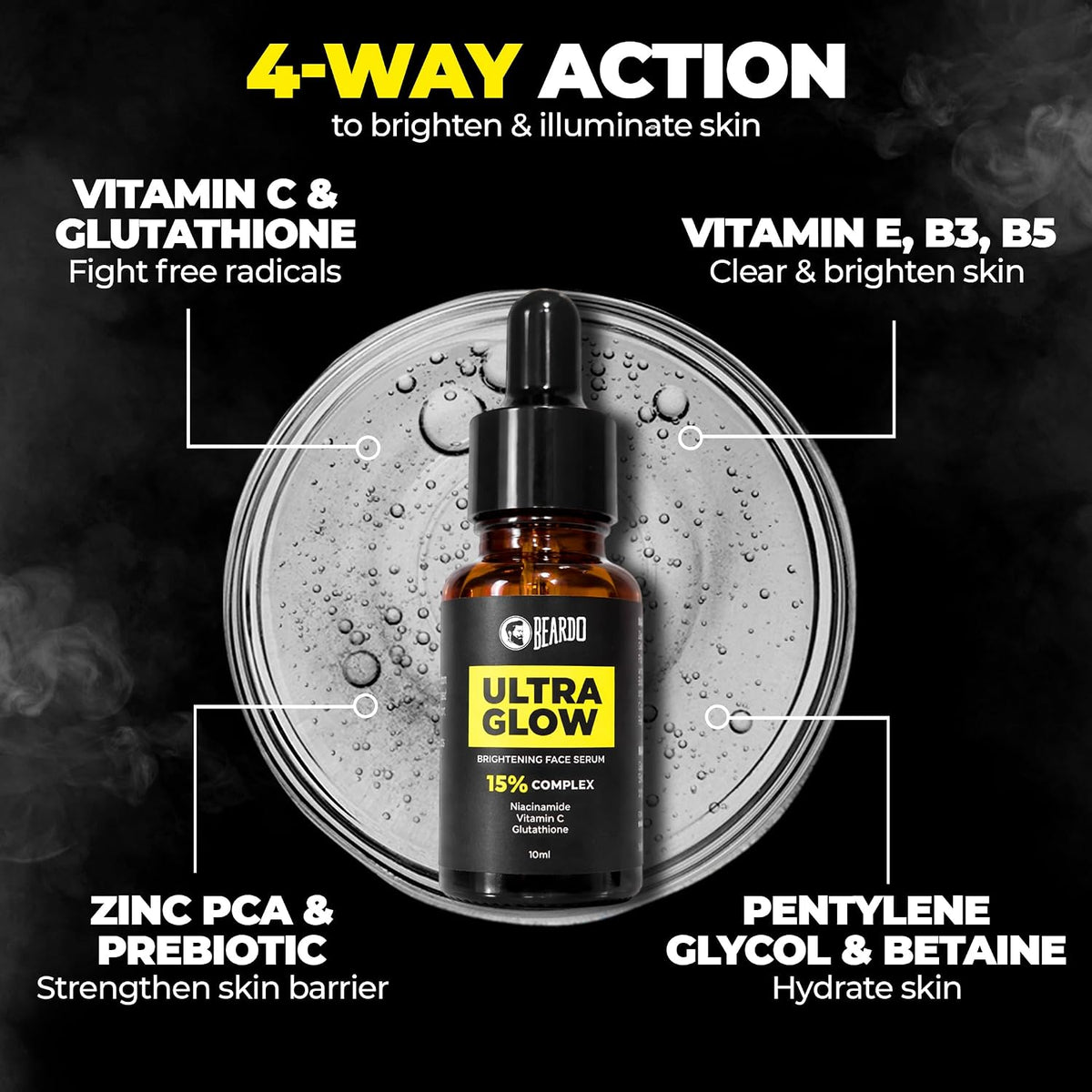 Beardo Ultra Glow Brightening Face Serum for Men | Powered by 15% Niacinamide, Vitamin C, Glutathione | Simple Serum for Men | Brightening Face Serum – 10ml