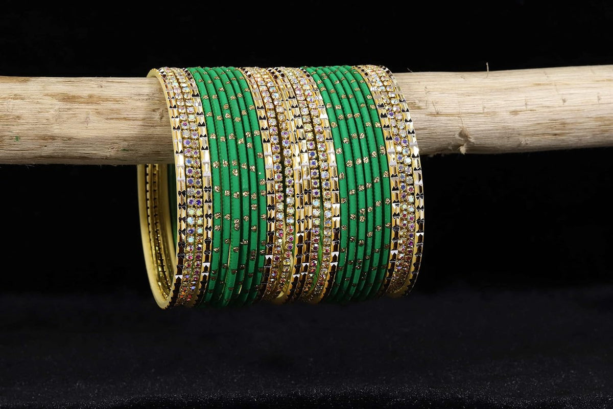 NMII Non-Precious Metal with Base Metal and Studded with Rainbow Zircon Gemstone Glossy Finished Traditional Bangle set for Women and Girls