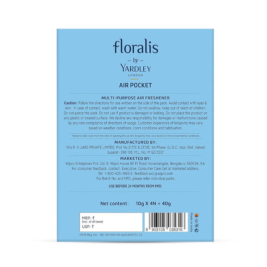 Floralis by Yardley London Air Pocket | Assorted Pack | Lasts up to 45 Days | For Cars, Cupbaord, Bathroom | 94% Perfume Oil