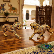 KridayKraft Golden Metal Antique Tiger 2 Pcs Set/Jaguar/Panther/Sher Figurine Table Top Decorative,Feng Shui & Vanstu,Animal Showpiece Figurines. Set of 2 pcs