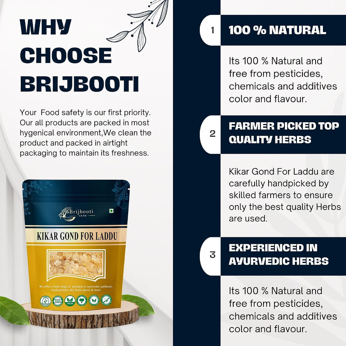 BrijBooti Organic Babool Gond For Ladoo -(250 Gr) Kikar Gond - Gum Arabic - Babul Gond - Edible Gum - Dink - Karuvelam Pisin - Premium Export Quality | FSSAI, GMP, ISO Certified