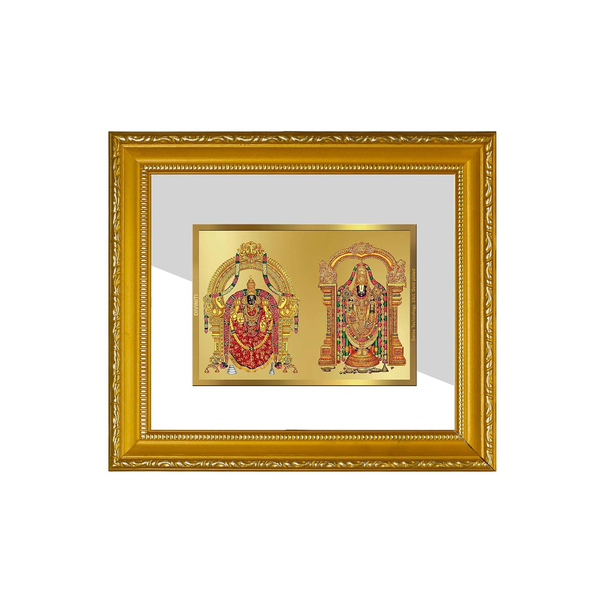 Diviniti Wood Padmavati & Balaji Gold Plated Wall Photo Frame, Table Decor, Dg Frame 101 Size 1 And 24K Foil, Religious Idol For Pooja, Gifts Items (13.5 Cm X 15.5 Cm, Rectangular)