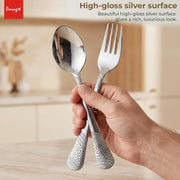Parage 12 Pieces Stainless Steel Cutlery Set, 16 cm, Premium Cutlery for Home & Kitchen, Luxury Dining Tableware Gift for House Warming, Silver Imperial Design (6 Dinner Spoons & 6 Dinner Forks)