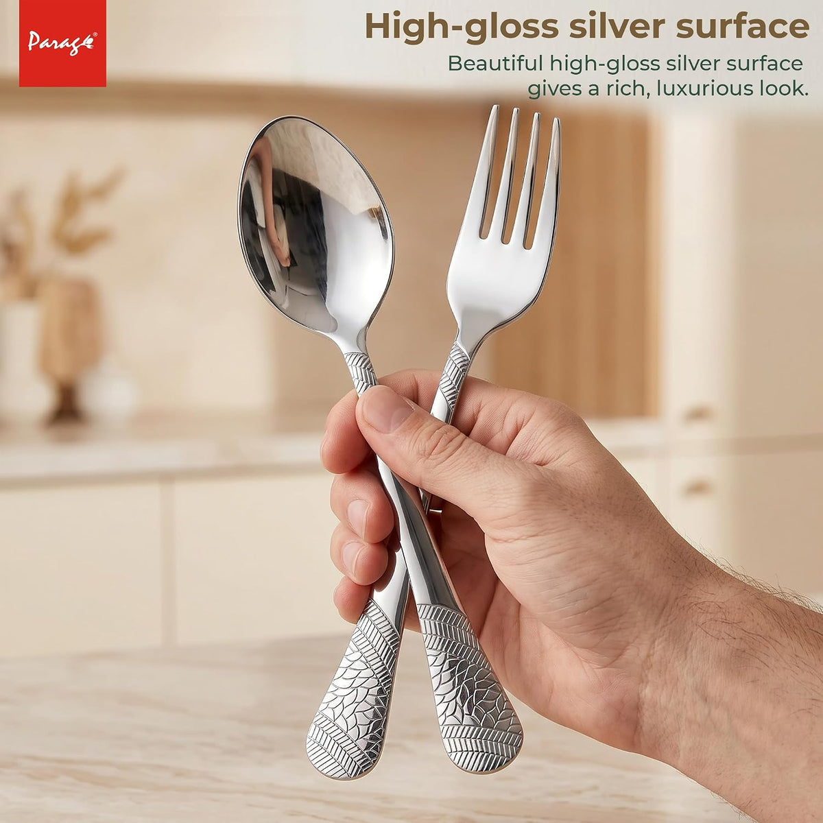 Parage 12 Pieces Stainless Steel Cutlery Set, 16 cm, Premium Cutlery for Home & Kitchen, Luxury Dining Tableware Gift for House Warming, Silver Imperial Design (6 Dinner Spoons & 6 Dinner Forks)
