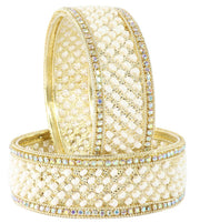 NMII Gold Plated Metal American Diamond & Kundan Bangles Set For Women & Girls | Kada Set For Women | Antique Bangles | Women's Bangles Set For Wedding, Party, Occasion Jewellery- Set of 2