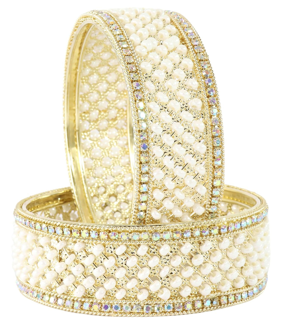 NMII Gold Plated Metal American Diamond & Kundan Bangles Set For Women & Girls | Kada Set For Women | Antique Bangles | Women's Bangles Set For Wedding, Party, Occasion Jewellery- Set of 2