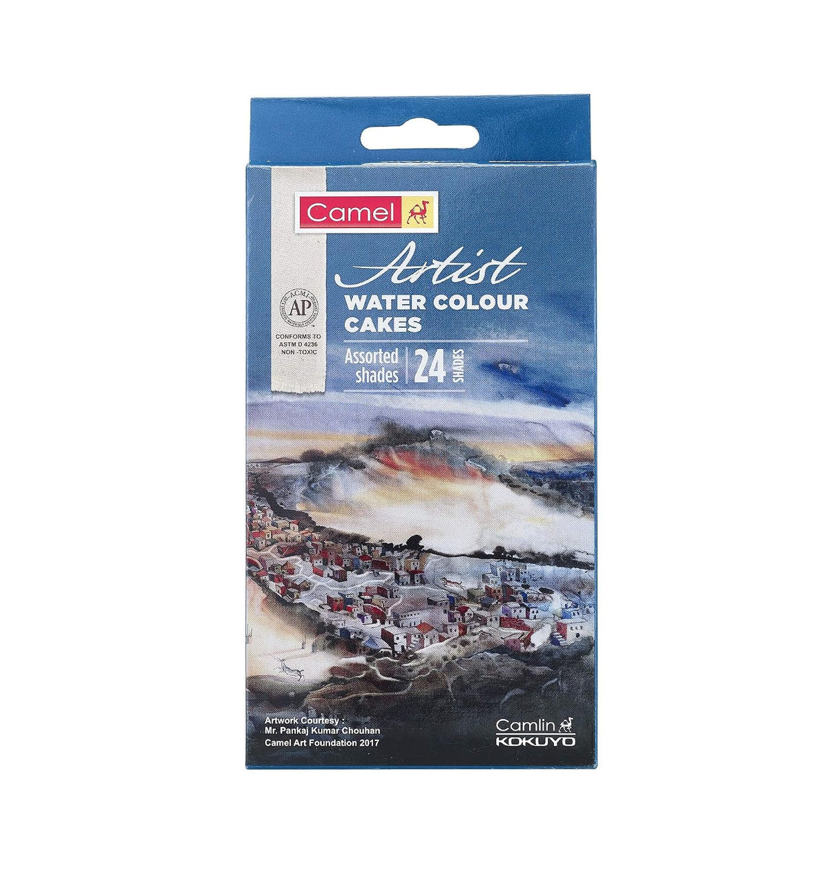 Camel Camlin Artist Brush Pen Set - Pack of 12 (White) Artist Water Colour Cake Set - Pack of 24 (Blue)