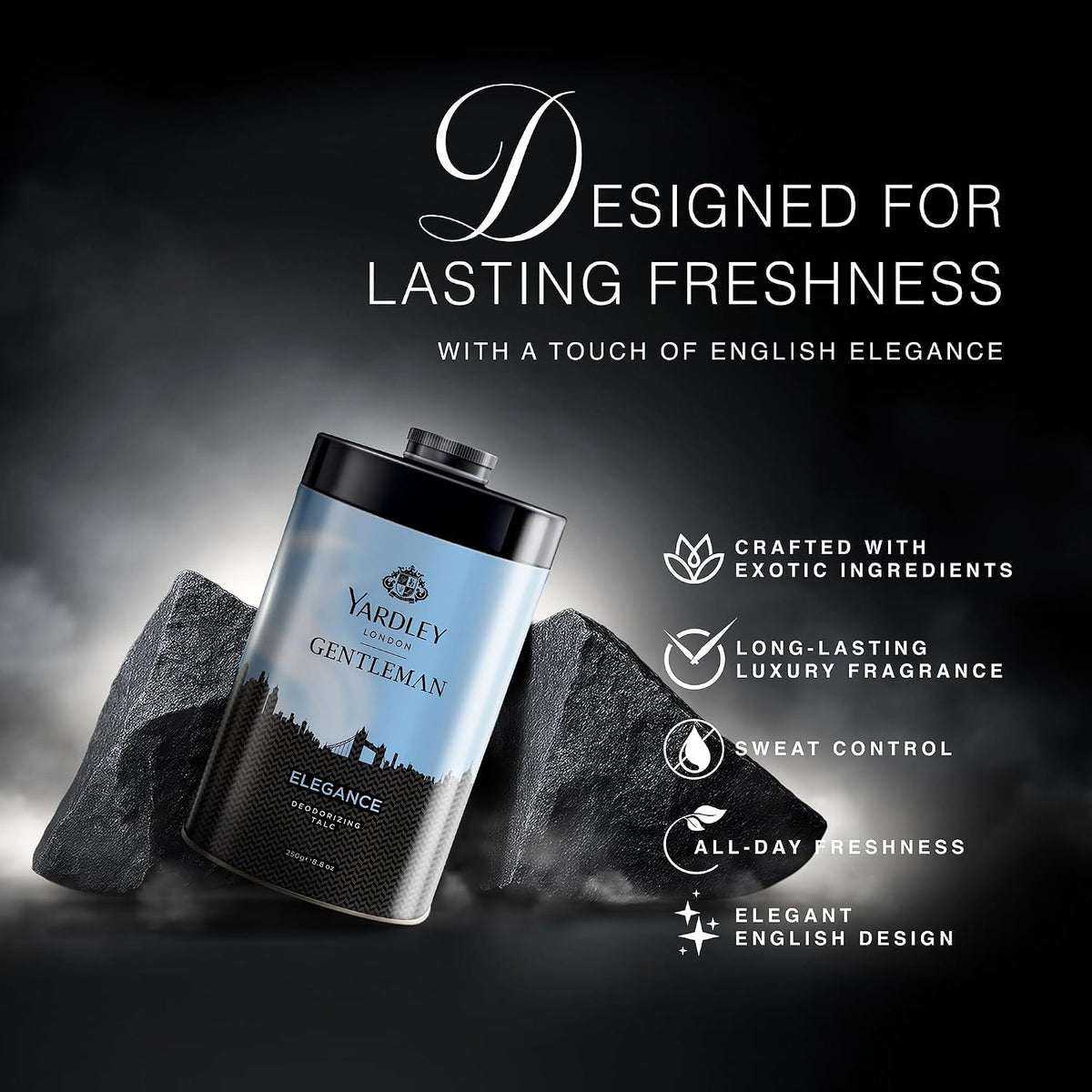 Yardley London Elegance Deodorizing Talc| Fougere Aromatic Woody Fragrance| Masculine Fragrance| Body Talc for Men| 250g
