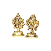 Aalayam Selveer Brass Shankh Chakra Set Small, 5.8cm Height, Brass, Gold Colour, 1 Set(1 No Brass Shankh + 1 No Brass Chakra)