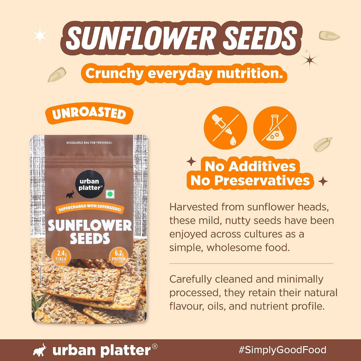 Urban Platter Sunflower Seeds, 500g (Protein & Fibre Rich | Vitamin E-Rich | Snacking, Salads & Baking)