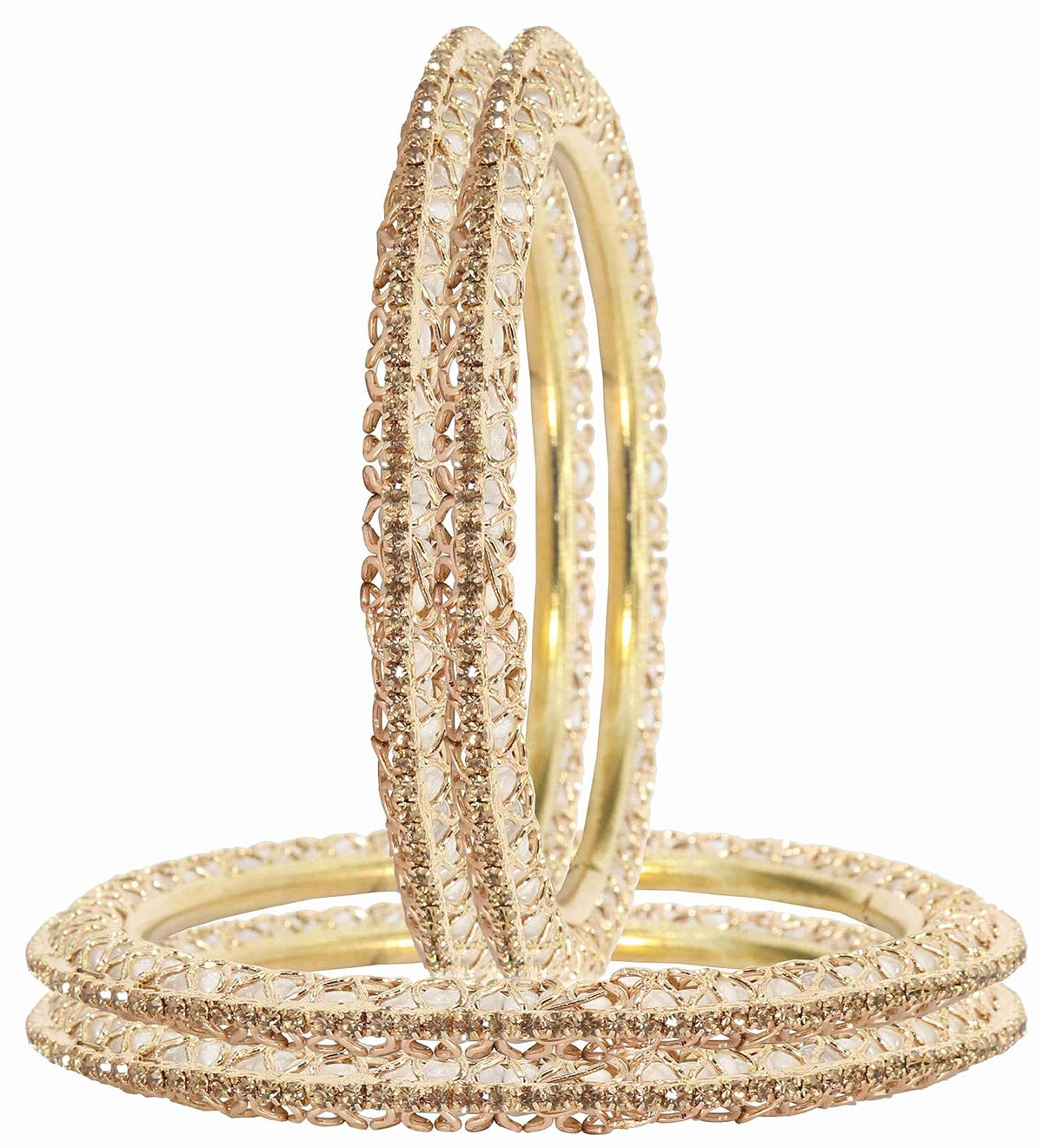 NMII Latest Gold Plated Metal with Zircon Diamond Stone & Pearls Moti Bangles Set For Women & Girls | Traditional Women's Bangles | Designer Fancy Kada For Women | Wedding Bangles- Set of 4