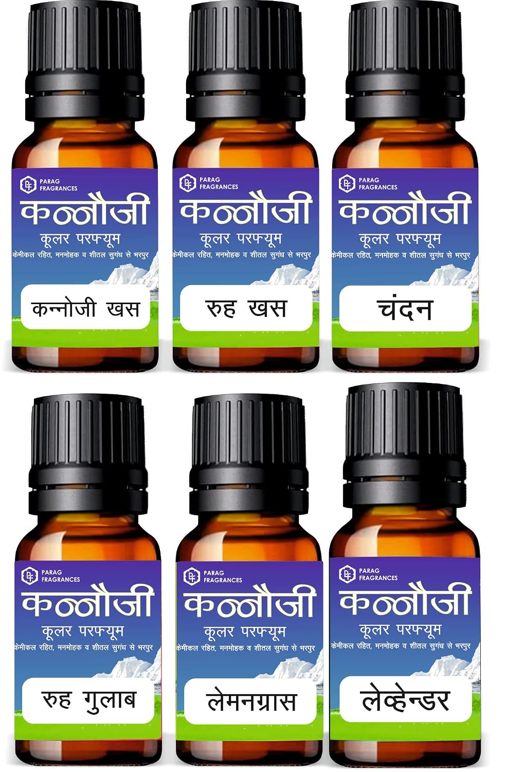 Parag Fragrances Kannauji Cooler Perfume 6 in 1 combo Kannauji Khus, Ruh Khus, Chandan, Ruh Gulab, Lamongrass & Lavender