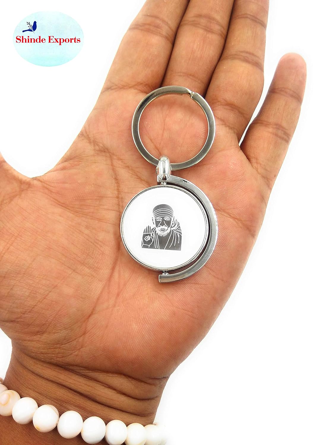 SHINDE EXPORTS Shirdi Sai Baba Stainless Steel Key Chains for car, Home and Bike (Circular revolving)