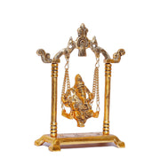KridayKraft Ganesh Ji Jhula Idol,Ganpati Idol On Swing Jhula For Temple Pooja,Ganesh Metal Statue Home,Office & Table, Gold