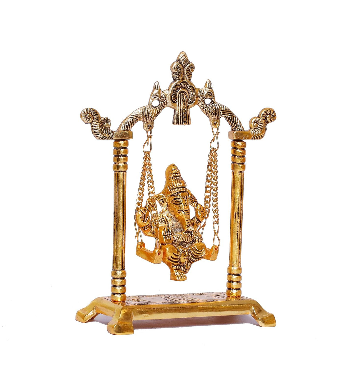 KridayKraft Ganesh Ji Jhula Idol,Ganpati Idol On Swing Jhula For Temple Pooja,Ganesh Metal Statue Home,Office & Table, Gold