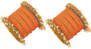 NMII Metal with Base Metal and Studded with Zircon Gemstone and Pearl linked Latkan Pattern Chuda set for Women/Girls
