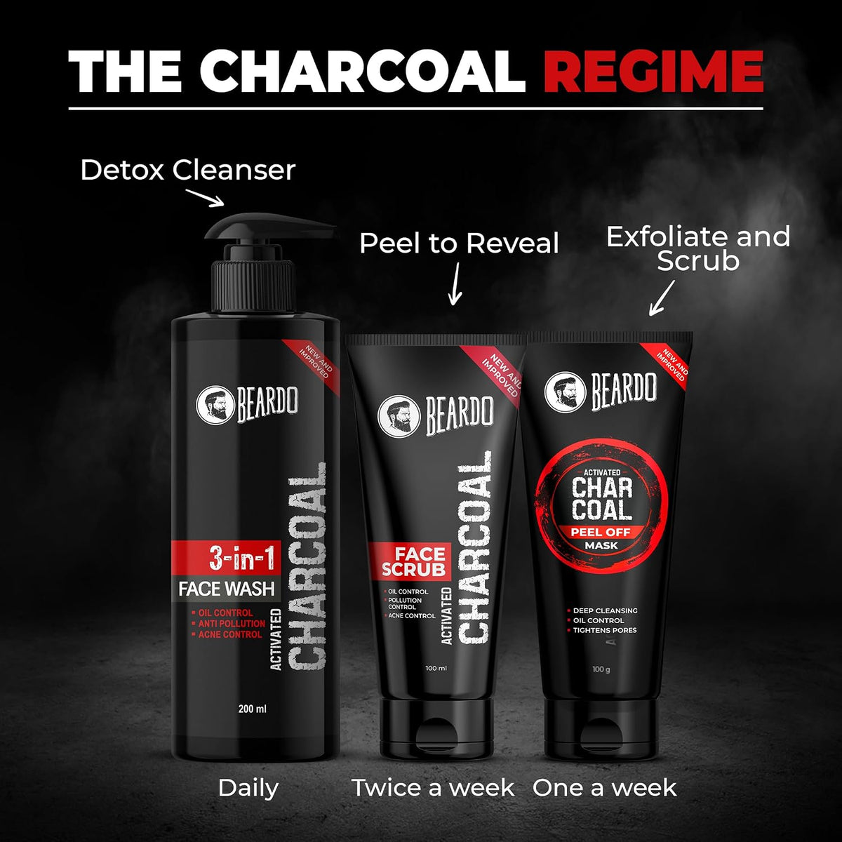 Beardo 3-in-1 Activated Charcoal Face Wash| Deep Cleanse, Exfoliate & Detoxify | All-in-One Face Wash for Oily Skin, Dirt & Pollution Removal | Oil Control Face wash for men 200ml