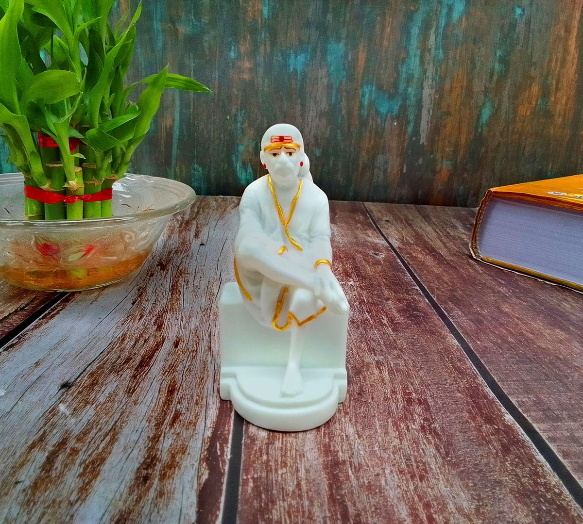 SHINDE EXPORTS White shirdi saibaba Marble Idol for Pooja Room Statue murti car Dashboard Home Murty. (11.8 CM)