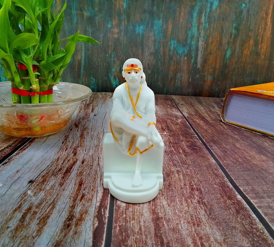 SHINDE EXPORTS White shirdi saibaba Marble Idol for Pooja Room Statue murti car Dashboard Home Murty. (11.8 CM)